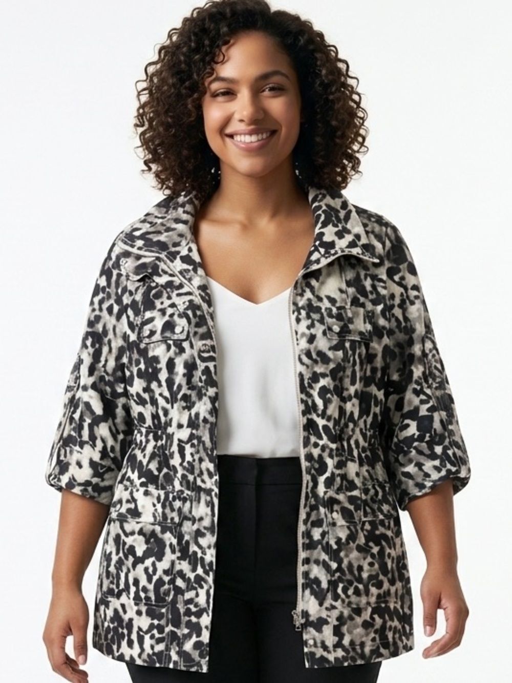 ALFANI | Casual Leopard Jacket Windbreaker Coat Women’s Plus Size 1X